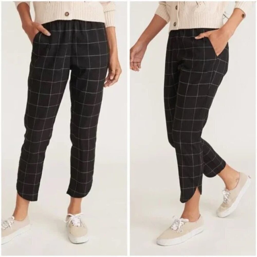 Marine Layer Pants Womens Medium Allison Black Tulip Pull On Tapered Windowpane